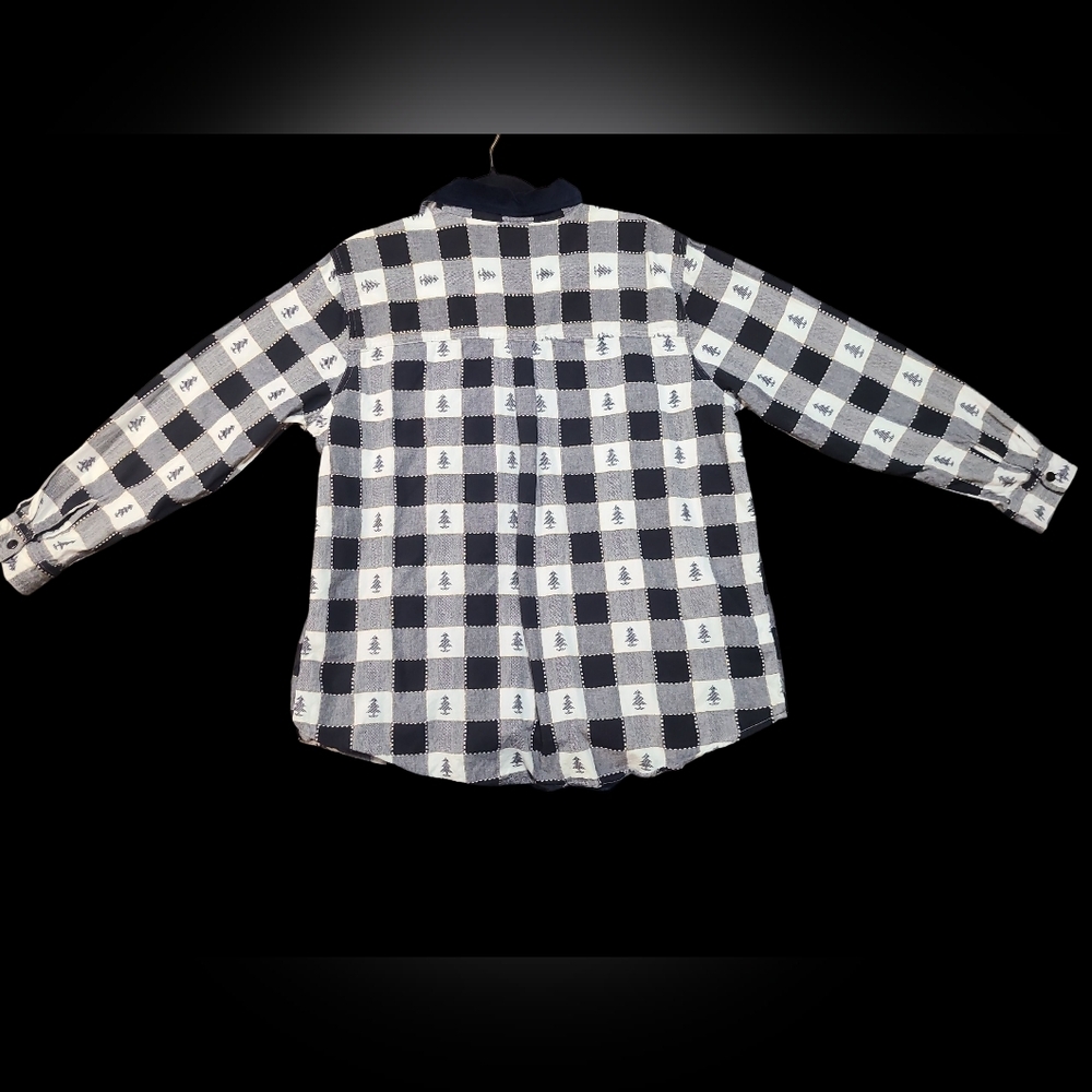 Dressbarn Black and White Plaid Poinsetta And Christmas Tree Shirt Size 18/20 - Picture 4 of 4